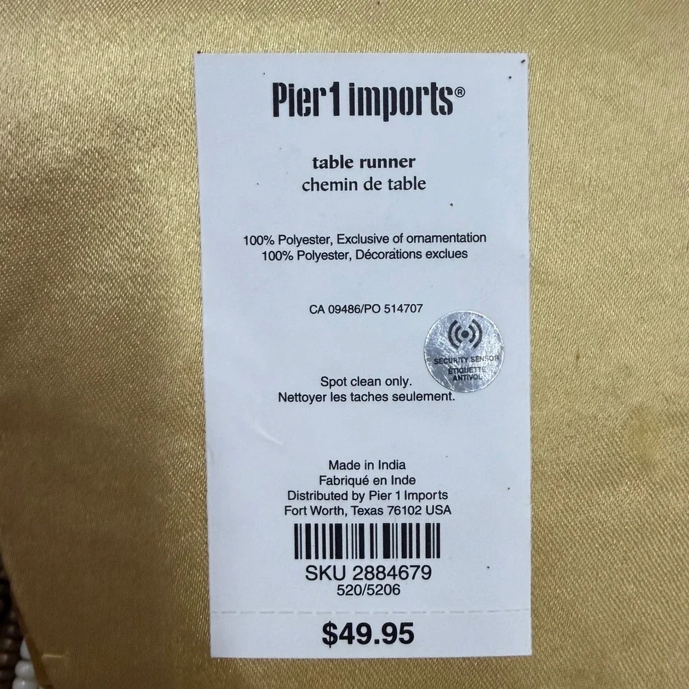 Pier 1 Imports Beaded Table Runner Neutral Bronze Silver Gold Circles Boho